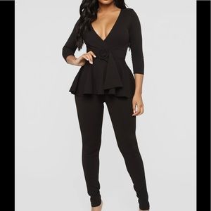 Black Fashion Nova Peplum Jump Suit Size Medium